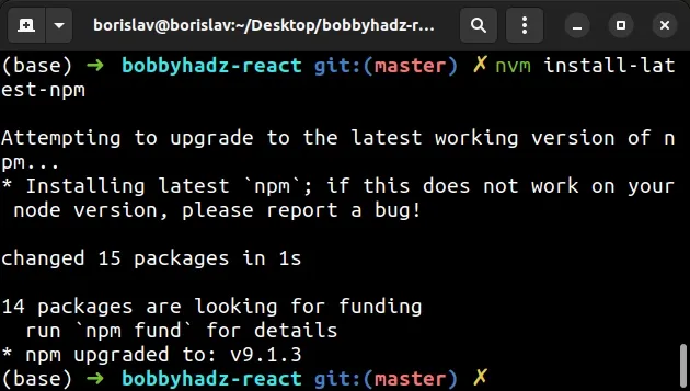 change version of npm with nvm